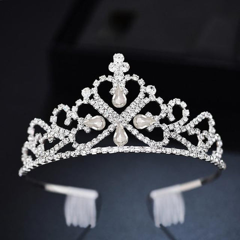 Coloured Pear Cut Zirconia Heart Cross Comb End Tiara (4 Available Colors)