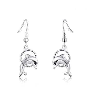 Plated Dolphin Hoop Jump Fish Hook Earrings
