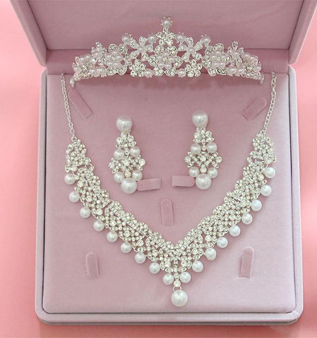 Glam Pearl Zirconia Stainless Tiara Set