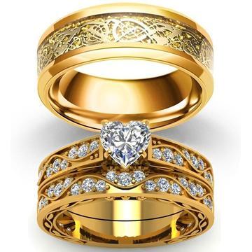 Traditional Heart Solitaire Celtic Knot Gold Plated Tungsten Ring 3pcs Set