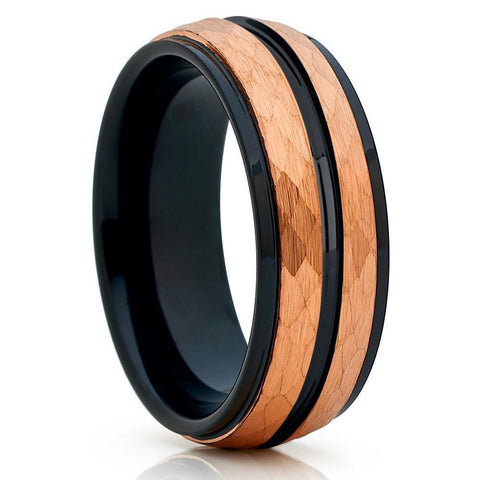 Multifaceted Rose Gold Black Tungsten Carbide Ring