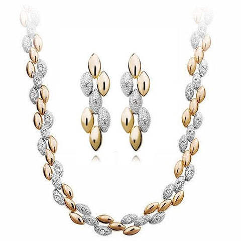 Gold & Silver Wheat Earrings & Necklace Set