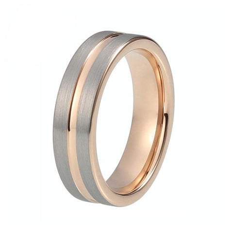 Flat Center Groove Accent Two-Tone Tungsten Carbide Ring