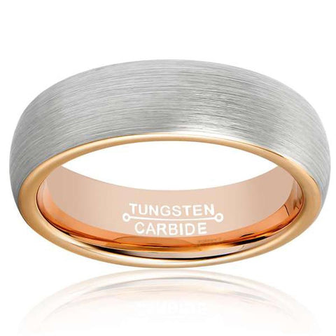 Rounded Edge Soft Brushed Silver & Rose Gold Tungsten Ring
