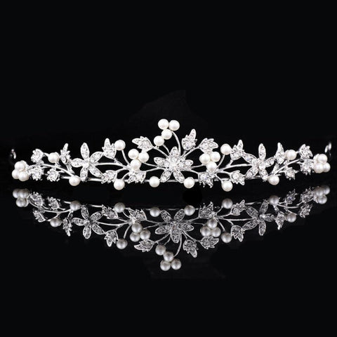 Zirconia Pearl Pave Flower Bloom Prom Tiara (3 Available Style)