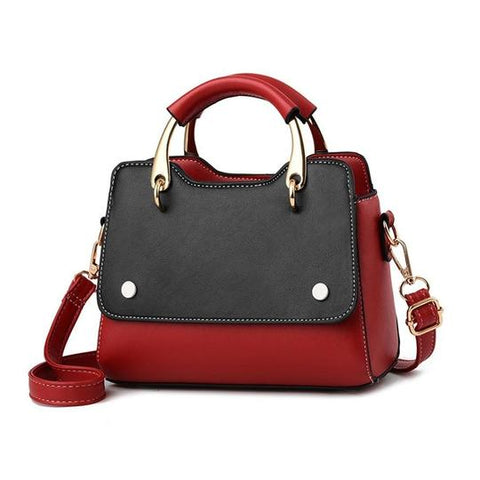 Small Structured Dual Tone with Metal Handle Leather Bag (6 Available Colors)