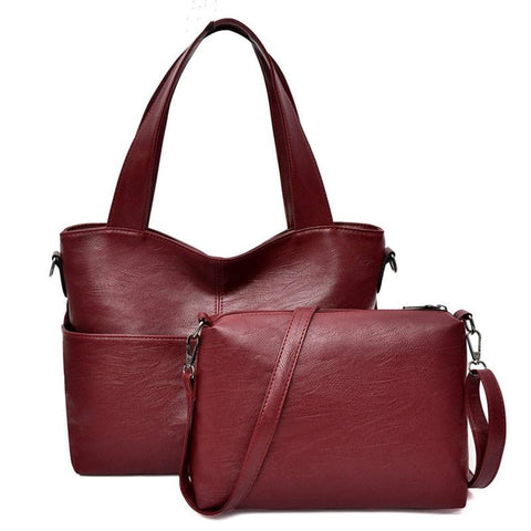 2PC Set Waxed Leather Sing Handbag (4 Available Colors)