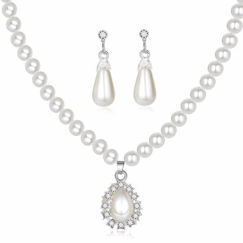 2PC Pearl Drop Earrings & Necklace Set