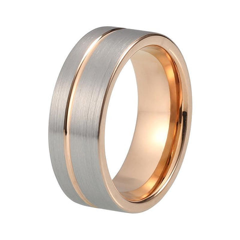 Two-Tone Off Center Groove Accent Tungsten Carbide Ring