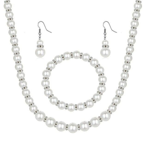 2PC Round Pearl Dangle Earring Necklace Set