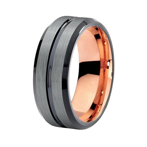 Brushed Silver with Center Groove Accent Tungsten Ring