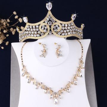 Baroque Royal Pear Cut Gold Stainless Tiara Set