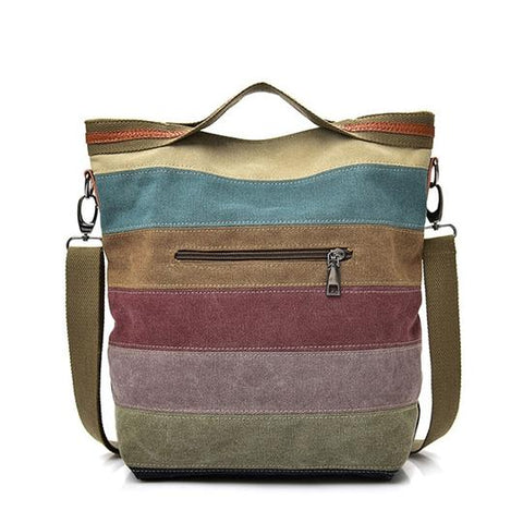 Multi-Compartment Stripe Big Capacity Canvas Bag