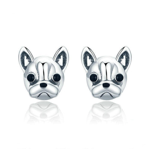 Sterling Silver Enamel Bulldog Stud Earrings