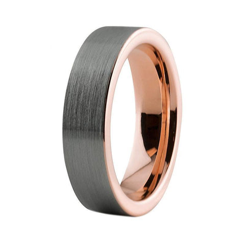 Flat Brushed Silver & Rose Gold Tungsten Carbide Ring