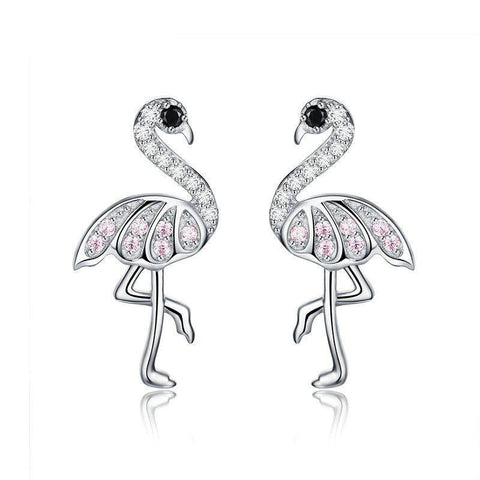 Paved Zirconia Sterling Silver Flamingo Stud Earrings