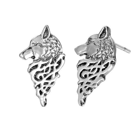 Plated Sterling Silver Wolf Stud Earrings (2 Available Colors)