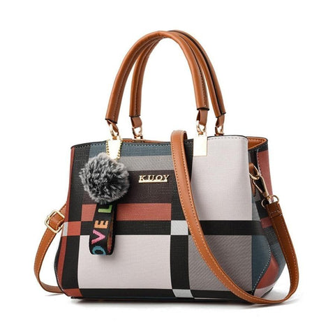 Korean Printed Checked Leather Tote Sling Bag (5 Available Colors)