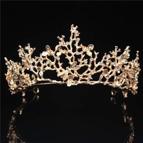 Rustic Trees Dragonfly Gold Plated Pearl Tiara