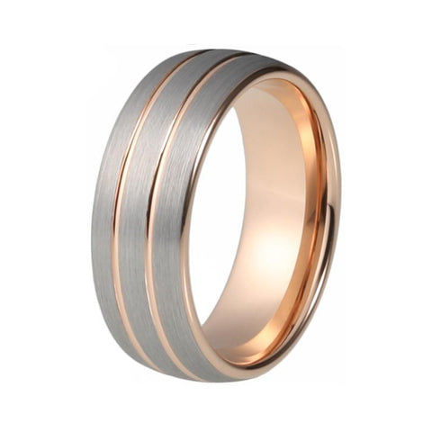 Dome Two Accent Groove Two Tone Tungsten Carbide Ring