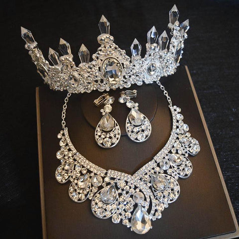 Baroque Icy Top Halo Stainless Tiara Set