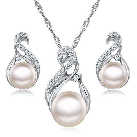 2PCRound pearl Studded Wave Pod Earrings & Necklace Set ( Available Colors)