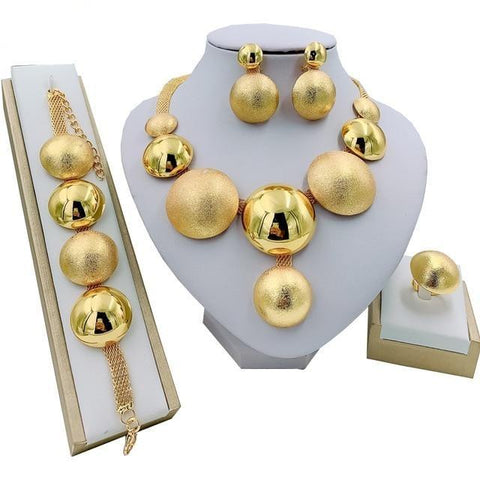 4PC Large Dome Gold Plated Costume Jewelry Set