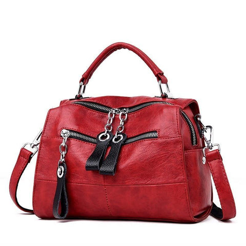 Large Satchel Waxed Leather Bag with Chain Zipper Accent ( Available Colors)