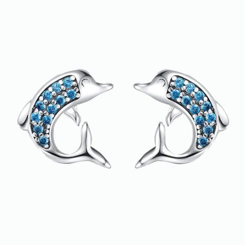 Paved Zirconia Sterling Silver Dolphin Stud Earrings