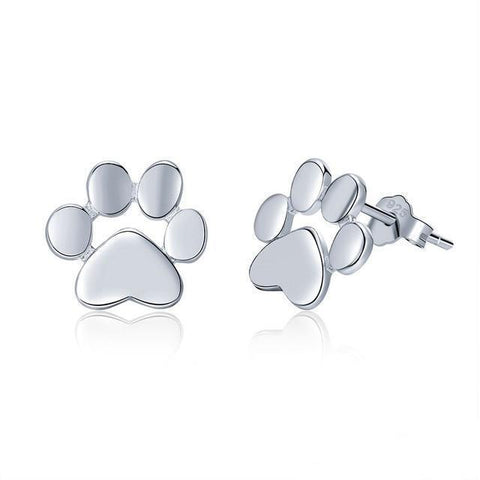 Sterling Silver Dog Paw Stud Earrings (3 Available Colors)