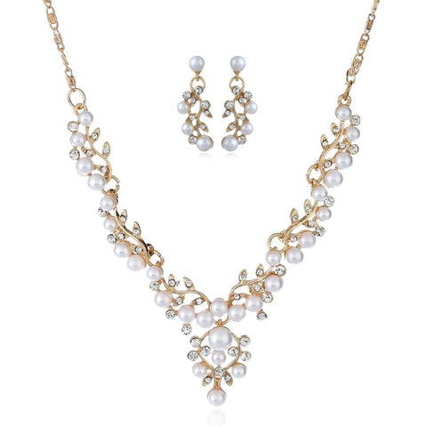 Verdure Pearl Zirconia Wedding Jewelry Set (2 Available Colors)