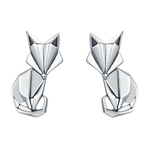 Sterling Silver Fox Origami Stud Earrings