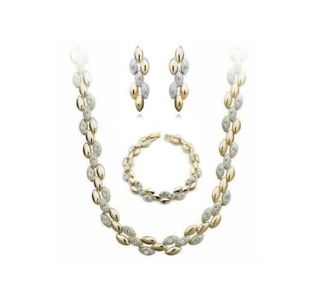 3PC Plated Stainless Rhinestone Earrings Necklace & Bracelet Set(2 Available Colors)