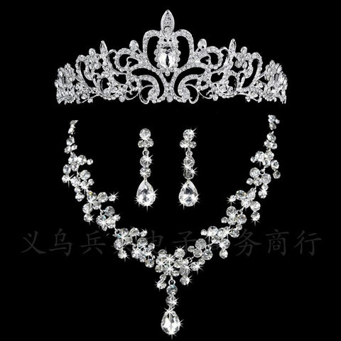 3PC Stainless Steel White Crystal Drop Tiara Set (3 Available Style)