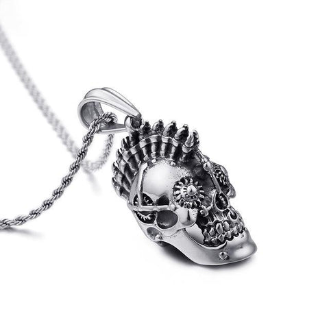 Steampunk Mohawk Skull Stainless Steel Necklace