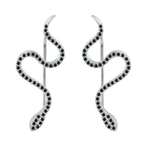 Sterling Silver Paved Crawling Serpent Illusion Stud Earrings (3 Available Colors)