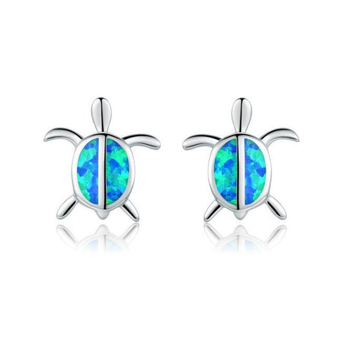 Opal Resin Back Silver Filled Turtle Stud Earrings (2 Available Colors)