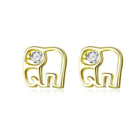 Gold Plated Sterling Silver CZ Elephant Stud Earrings