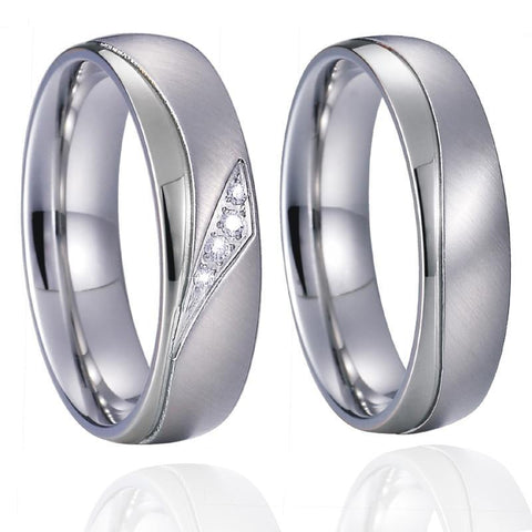 Silver Tone Matte CZ Titanium Ring Set