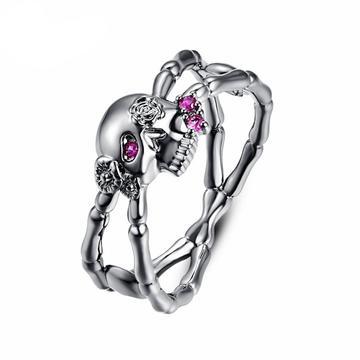 Cross Bone Skull Colored Zirconia Sterling Silver Ring (10 Available Colors)