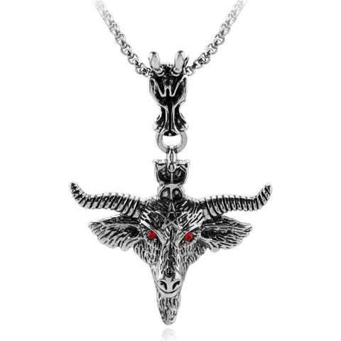 Silver-Plated Baphomet Head Necklace