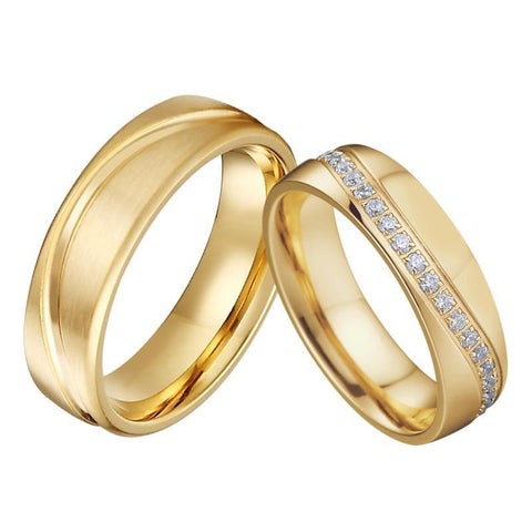 Pavé Cubic Zirconia Gold Plated Titanium Ring Set