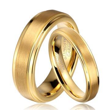 Gold Plated Brushed Center Tungsten Carbide Ring Set