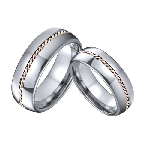 Gold Coil Inset Silver Tungsten Carbide Ring Set