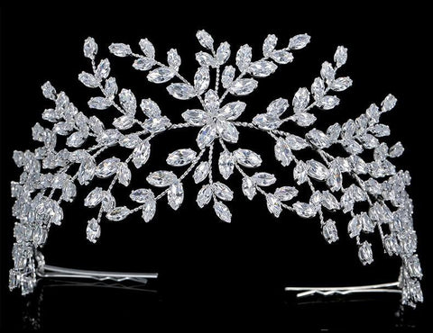 White Zirconia Pave Foliage Flat Wire Tiara