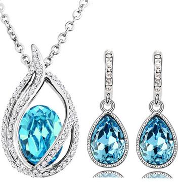 2PC Halo Teardrop Colored CZ Earring & Necklace Set (7 Available Colors)