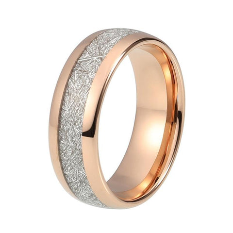 Silver Ice Inlay Rose Gold Tungsten Carbide Ring