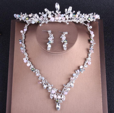 Brilliant Zirconia Pearl Bead Stainless Tiara Set(2 Available Colors)