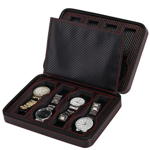 Brown PU Leather Zippered Travel Watch Box (3 Available Size)