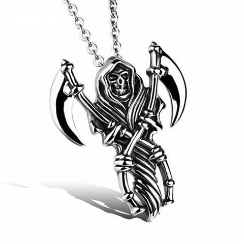 Grim Reaper Cross Scythe Stainless Steel Necklace